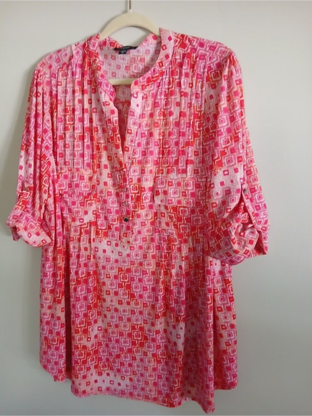 Pink and Coral Geometric Print Top